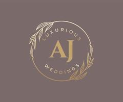 AJ Initials letter Wedding monogram logos template, hand drawn modern minimalistic and floral templates for Invitation cards, Save the Date, elegant identity. vector