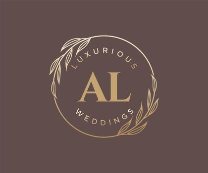 AL Initials letter Wedding monogram logos template, hand drawn modern minimalistic and floral templates for Invitation cards, Save the Date, elegant identity. vector