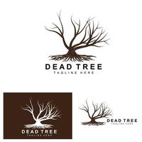 diseño de logotipo de árbol, ilustración de árbol muerto, tala de árboles silvestres, vector de calentamiento global, sequía de la tierra, íconos de marca de producto