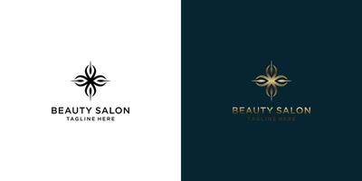 diseño minimalista elegante de logotipos de lujo cosmético de hoja de belleza dorada. ilustración vectorial con arte lineal vector
