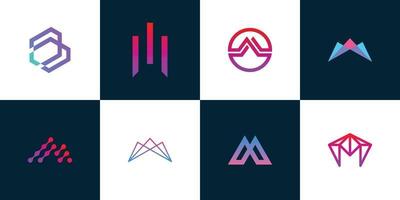 Letter M technology Logo collection. Vector Abstract geometric M templates shapes for monogram,