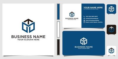 Initials Letters TM Hexo Blue Modern Abstract Monogram Logo Design with Business Card Template vector