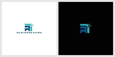 Letter R technology logo and digital logotype vector image