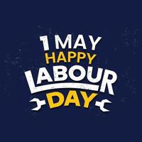 Happy labour day vector lettering label with strong red fist on blue background. vector happy labor day background or banner with man hand. workers day poster