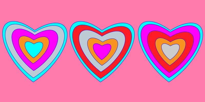 Love Banner with vintage hearts in pastel colors design trend 2023. Abstraction figure.