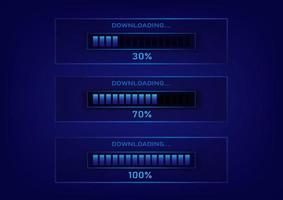 The download screen is a set with indicator bars, volume levels and numbers on a blue gradient background. vector