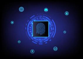 Hi Tech Background Security with fingerprint scanning to access the system There is a light under the tech circle microchip underneath, on a blue gradient background. vector