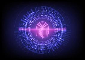 Fingerprint security technology There is a tech circle outside. Purple scan laser line on blue gradient background vector