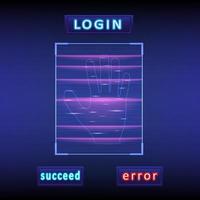 abstract background technology Security by hand-scanning Access the vertical line system with bright light. There are buttons and letters that glow. on a blue gradient background vector