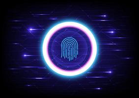 Hi-tech background glowing circle There is a security fingerprint scanner. In the center there is an electronic illuminated circuit line with elements. gradient background vector