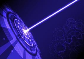 Hi-tech background Perspective angle tech circle with laser beam in center with cog in bottom corner on gradient blue background. vector