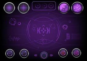 abstract screen high tech purple There is a circular height gauge. Radar and push button control and open button. square card Center circle with target and element vector