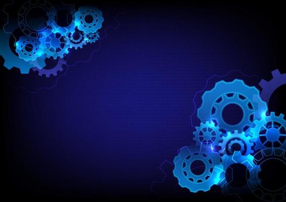 Glowing cog wheels. Hi-tech abstract. Background. Space available. Blue gradient background.