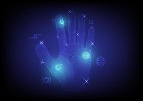 Hi-Tech Hand Abstract Background Nets over and deep, according to the hand, the bright light and the starlight. with multiple elements blue gradient background vector