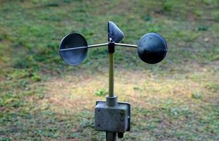 The cup anemometer is used for weather instruments to measure the wind speed perpendicular to the axis of its rotating cup. It only measures the wind component that is parallel to the ground. photo