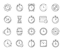 iconos de contorno de reloj, cronómetro y calendario vector