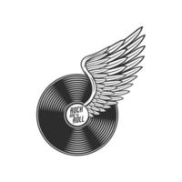 Rock n roll music icon with vinyl record and wing vector