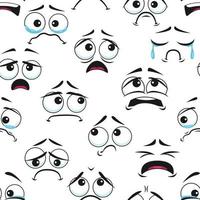 Sad and crying cartoon faces seamless pattern vector