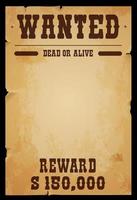 Western wanted, dead or alive vintage poster vector