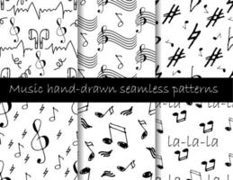 conjunto de patrones simples de dibujo a mano con diferentes signos musicales vector