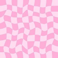 Twisted checkered colorful background. Abstract vector seamless pattern. Retro wavy psychedelic checkerboard. Pink colors