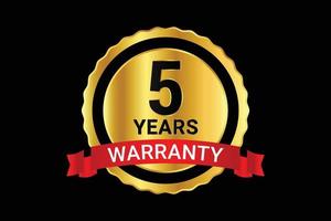 5 Years Warranty golden vector design into a circle with leaves.
