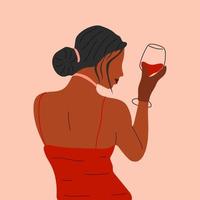 retrato abstracto de mujer con copas de vino. la mujer bebe vino. amantes de la vid minimalistas. ilustración vectorial de moda aislada en fondo blanco vector