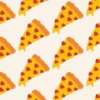 Seamless Pattern with Pizza in the form of a heart. Valentine's Day concept vector