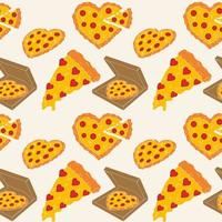 Seamless Pattern with Pizza in the form of a heart. Valentine's Day concept vector