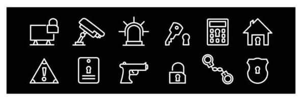 conjunto de iconos de concepto simple de seguridad plana, contiene iconos como protección.iconos para el diseño sobre fondo negro vector