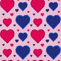 Seamless pattern with pink and blue hearts. Fabric pattern. Vector retro texture. Simple design.