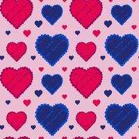 Seamless pattern with pink and blue hearts. Fabric pattern. Vector retro texture. Simple design.