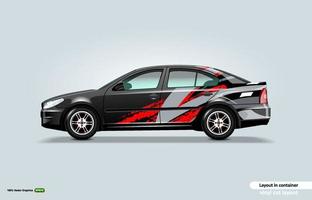 Car decal wrap design with abstract stripe theme on black sedan car. vector