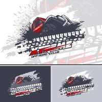 Red Off Road car logo overcoming mud obstacles, logo in three versions. vector