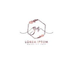 Initial GN Feminine logo beauty monogram and elegant logo design, handwriting logo of initial signature, wedding, fashion, floral and botanical with creative template vector