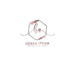 Initial HA Feminine logo beauty monogram and elegant logo design, handwriting logo of initial signature, wedding, fashion, floral and botanical with creative template vector