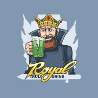 Bearded King with a glass of beer in his hand with a beautiful inscription at the bottom. Can be printed on T-shirts. vector