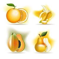 Set of Sweet Fruits, Orange, Banana, Papaya and Pear.