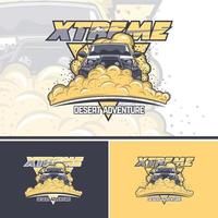 Desert Storm with an off-road car in three variants for printing on t-shirts. vector