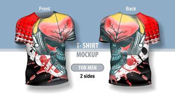 T-shirt for man front and back with abstract image. Mock-up for double-sided printing. vector