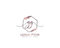 Initial GG Feminine logo beauty monogram and elegant logo design, handwriting logo of initial signature, wedding, fashion, floral and botanical with creative template vector