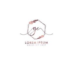 Initial GE Feminine logo beauty monogram and elegant logo design, handwriting logo of initial signature, wedding, fashion, floral and botanical with creative template vector