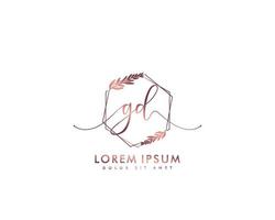 Initial GD Feminine logo beauty monogram and elegant logo design, handwriting logo of initial signature, wedding, fashion, floral and botanical with creative template vector