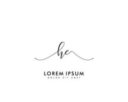 Initial HE Feminine logo beauty monogram and elegant logo design, handwriting logo of initial signature, wedding, fashion, floral and botanical with creative template vector