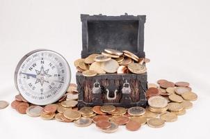 Treasure trunk with coins photo