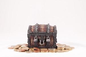 Treasure trunk with coins photo