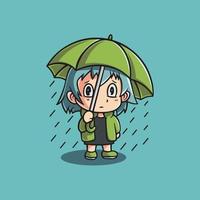 Cute girl with umbrella cartoon illustration vector