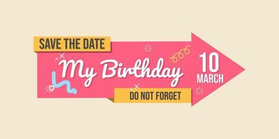 birthday invitation sticker. save the date text. pink color background ribbon vector