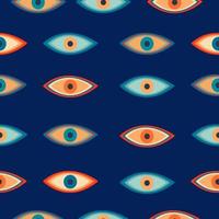 Seamless pattern with hand drawn eyes in psychedelic, hippie style vector