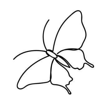 Single continuous line drawing of flying butterfly isolated on white background. One line vector illustration of insect.